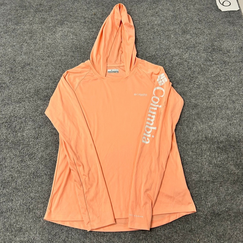 Columbia Hoodie Womens Size M Orange PFG Sun Shirt Long Sleeve Performance Hole